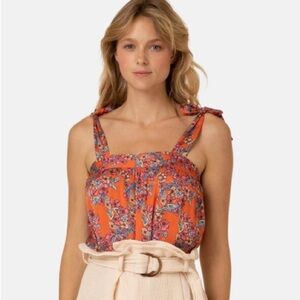 FRNCH Vera Top Gigliola Print Orange Floral Tie Italian Made Feminine Romantic S